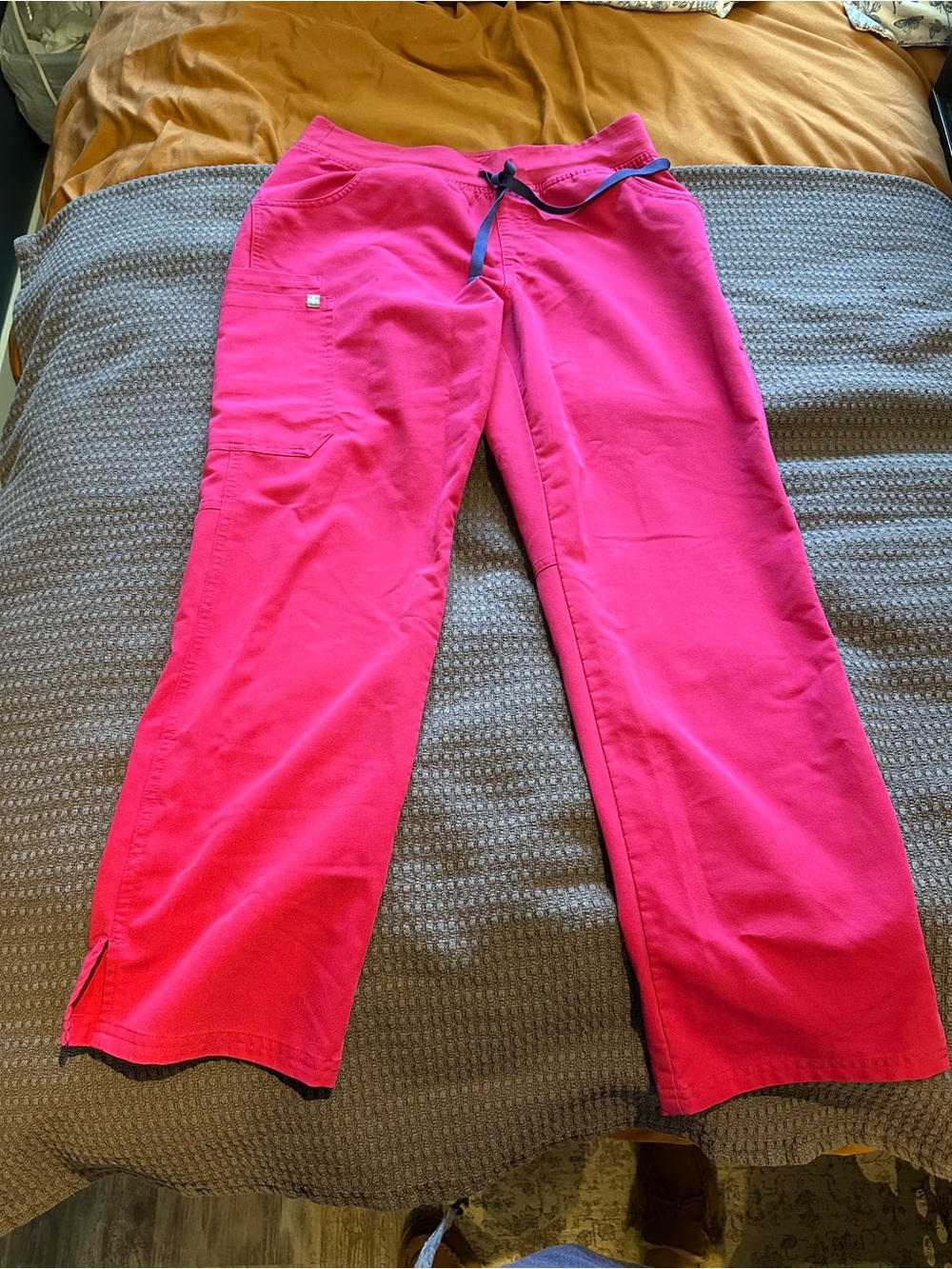 Figs Bright Pink Drawstring Straight legged Cargo scrub pants